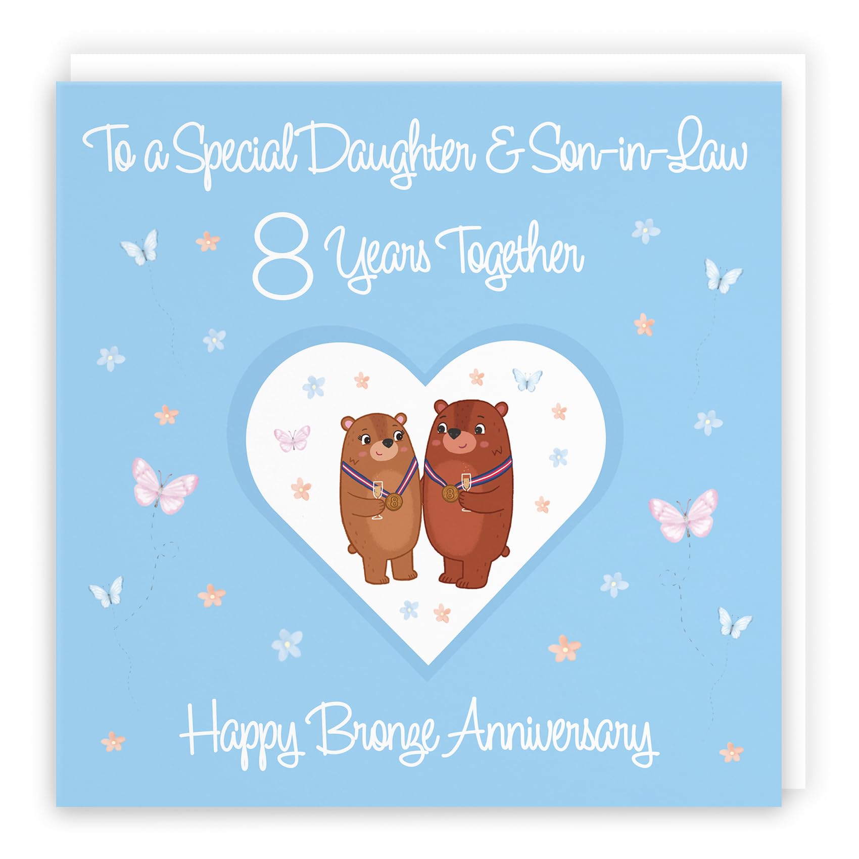 Hunts England - Large Daughter & Son-in-Law 8th Anniversary Card - 8 Years - Bronze Anniversary - Romantic Meadows - Fun Card - Eighth Anniversary Card For Daughter And Son-in-Law - 210 x 210 mm
