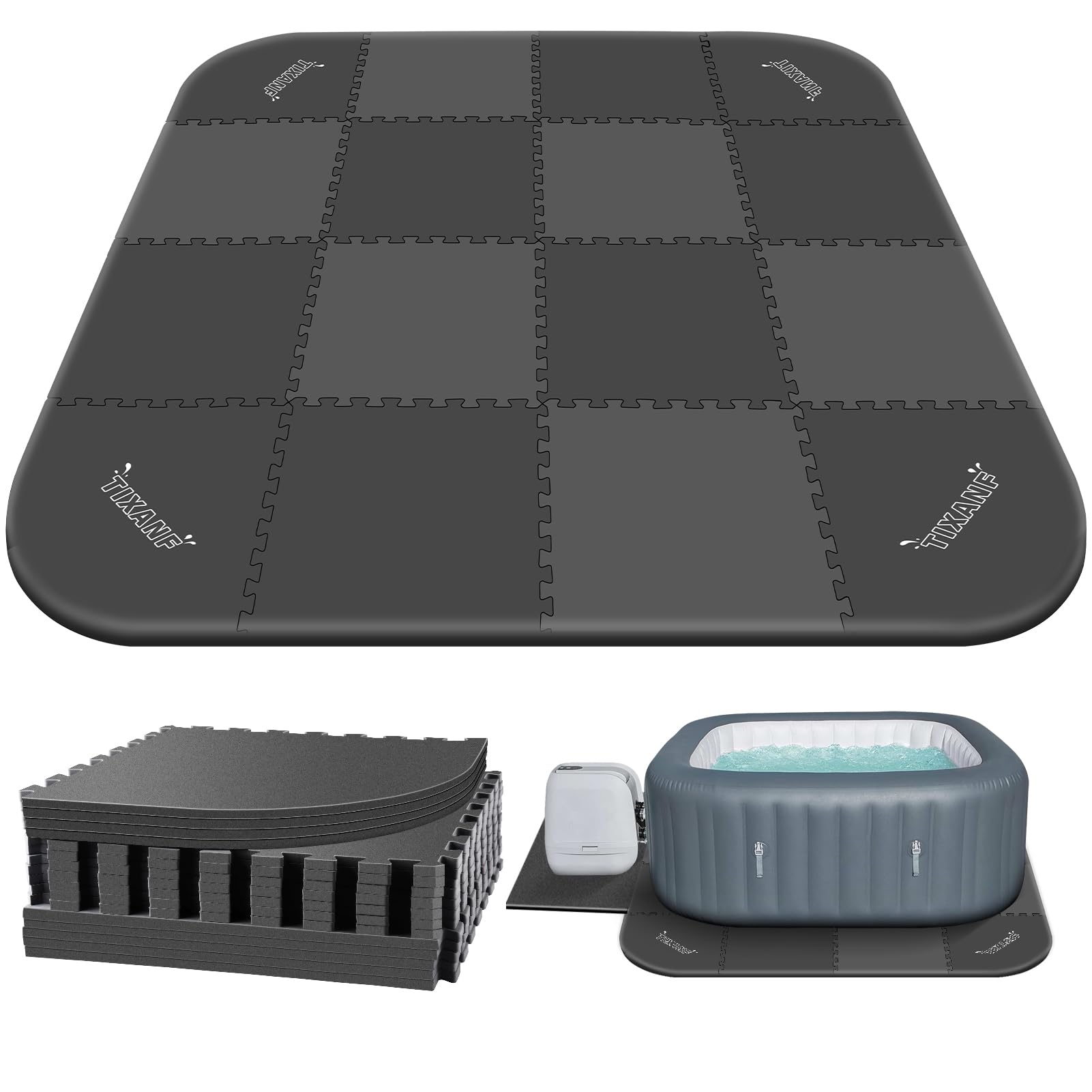 Photo 1 of 1/4" Extra Thick Hot Tub Mat,85IN Large Hot Tub Mat for Inflatable Tub,Hot Tub Pad Foundation,Eva Foam Padding for Indoor Outdoor,Inflatable Hot Tub Accessories (Dark Gray)