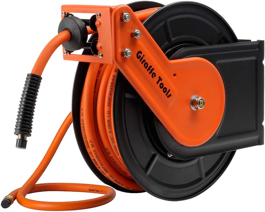 Giraffe Retractable AirHoseReel with 3/8 in. x 50 Ft Hybrid Air Hose