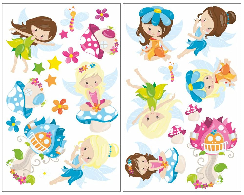 Samunshi® 24 Piece Fairy Wall Sticker Set for Children's Bedroom Baby Room, multicoloured, 2x 16x26cm