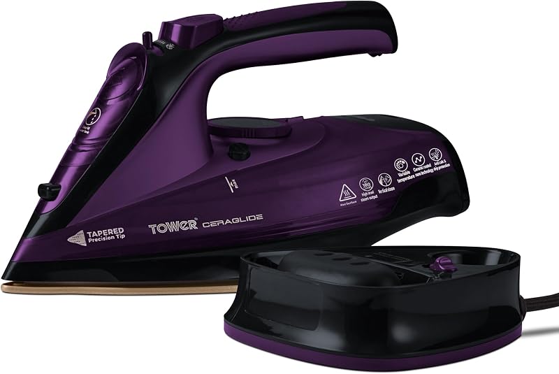 Tower T22008 CeraGlide Cordless Steam Iron, 2400W, Ceramic Soleplate