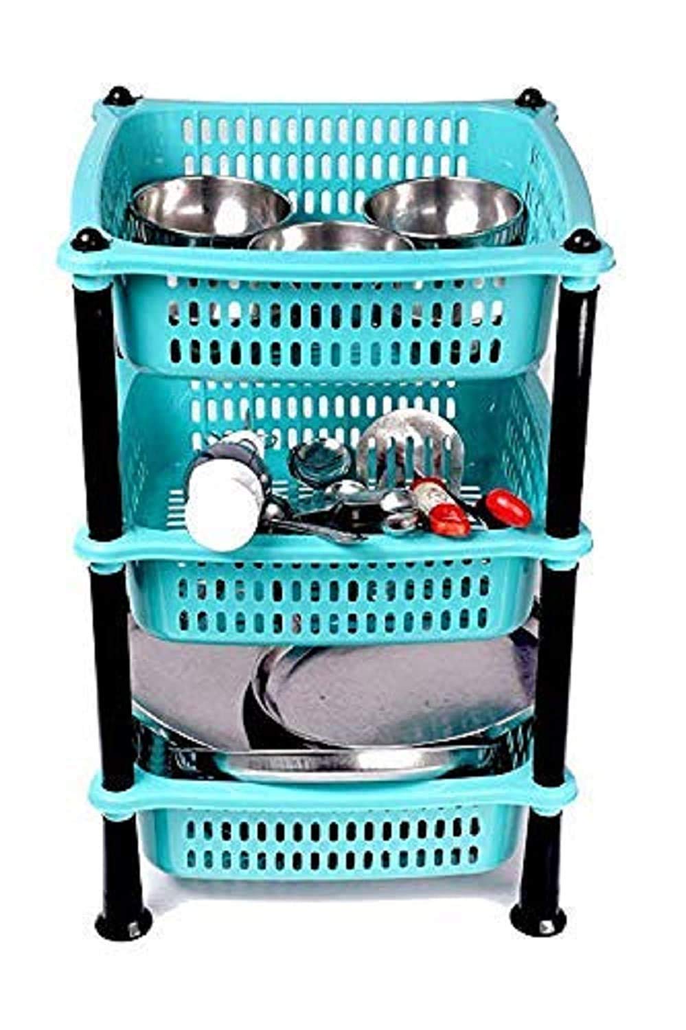 SHARAJ Premium Plastic 3 Steps Kitchen Rack Basket for Kitchen & Office