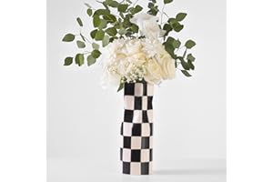 Reimagine Discovery Large Checkered Vase, Modern Home Decor, Decorative Ceramic Flower Vase, Aesthetic Black & White Room Decor for Office, Bedroom, Living Room (11.25” Tall)