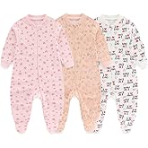 MAMIMAKA Newborn Baby 2-way Zipper Romper Cotton One-piece Jumsuit 3-pack, 0-24 Months