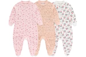 MAMIMAKA Newborn Baby 2-way Zipper Romper Cotton One-piece Jumsuit 3-pack, 0-24 Months