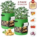 CAVEEN Potato Grow Bags, 2 Pack 10 Gallon Plant Growing Bags with Flap and Handl