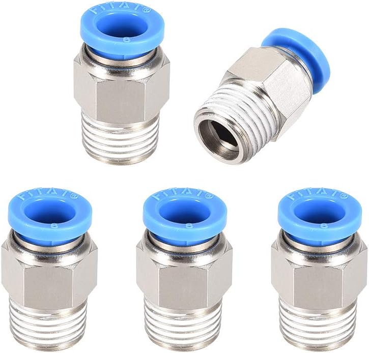 sourcing map 1/4PT Male Straight Thread 8mm Push to Connectors Quick Fittings Silver Tone 5Pcs, 1/4PT x 8mm