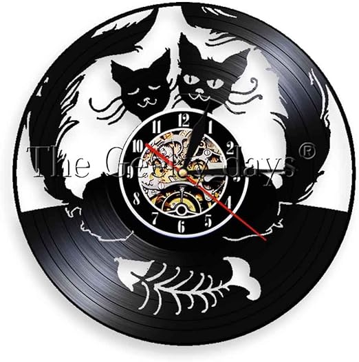 Amazon Co Jp A N 1ピース猫の愛led壁掛け時計キティ猫ペット夜ライト動物ビニールレコード時計イラストアートヴィンテージ時計 ホーム キッチン