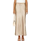 Skrtimory Womens Satin Silk Maxi Skirts Drawstring Flared Casual A-Line Long Skirt for Women