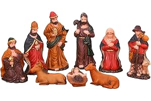 Genubi Industry Mini Nativity Set 9pcs, Resin Nativity Scene Figurines Baby Jesus Oranment for Home Office Tabletop Decoration Desktop Collectibles Decor
