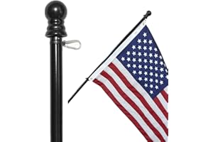 American Signature Flag Pole for House - 6 ft Heavy-Duty Aluminum Tangle Free Spinning Flag Pole with Metal Mounting Rings - Outdoor Wall Mount Flagpole for Residential Commercial (Black, 6')