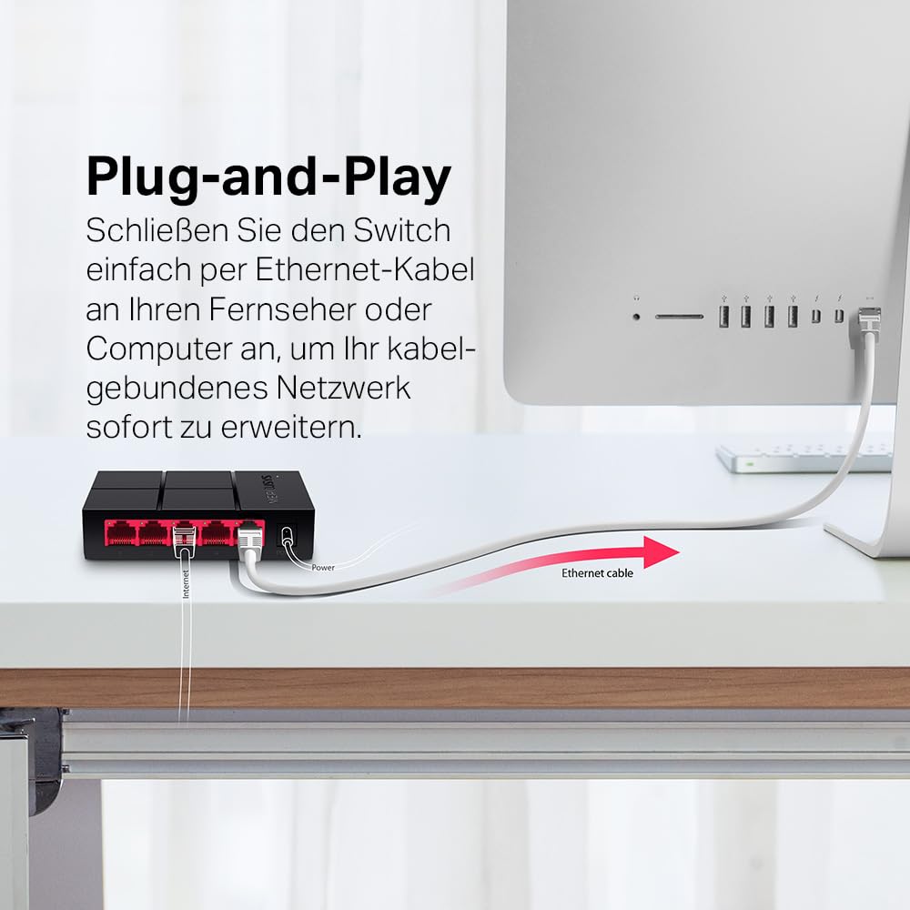 Mercusys MS105G 5-Ports Gigabit Netzwerk Switch, Automatische Aushandlung, Automatische MDI/MDIX-Umschaltung, Plug and Play, MAC-Adressen-Lernen, 105×70×24.9 mm 5