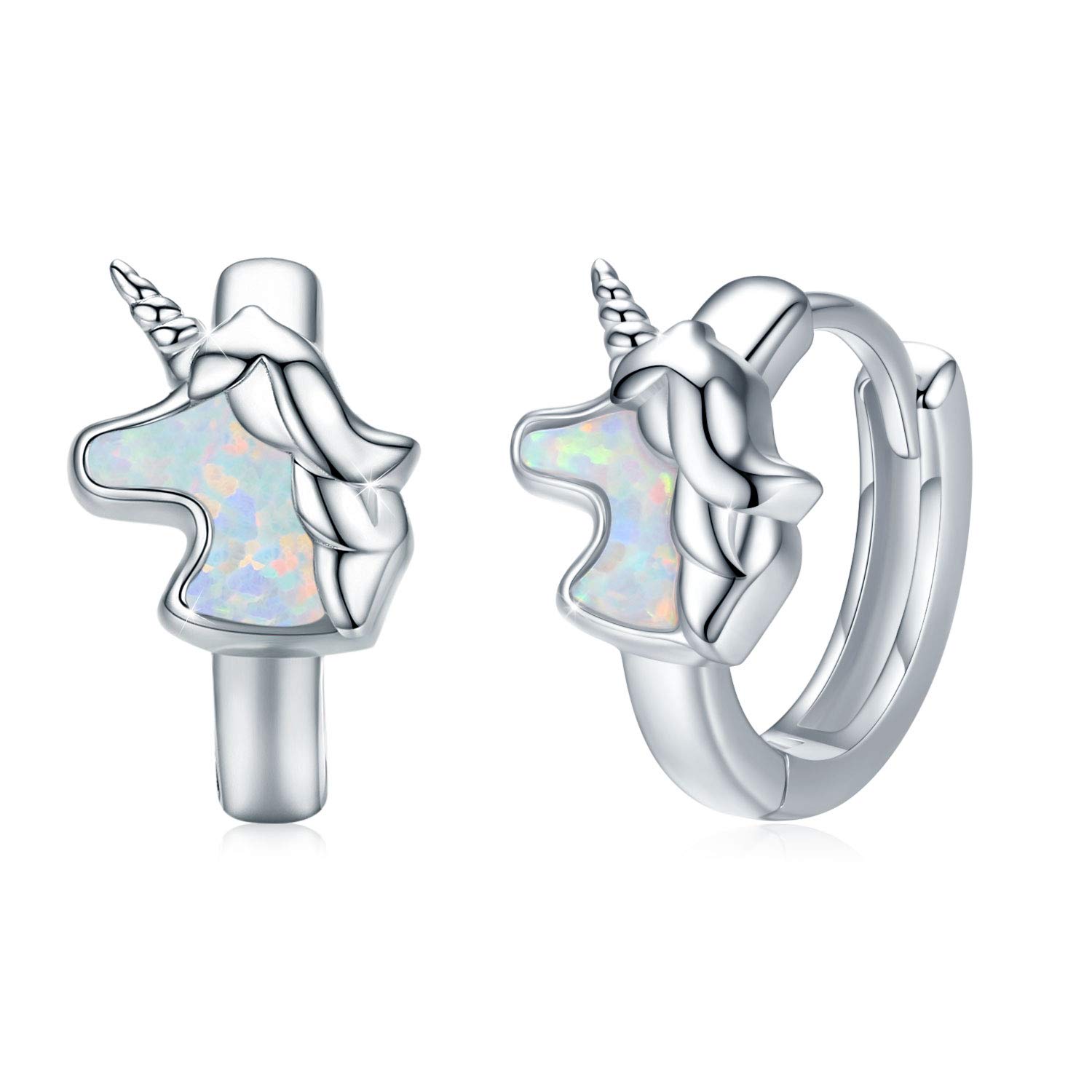 CUOKA MIRACLE Unicorn Hoop Earrings 925 Sterling Silver Opal Unicorn Earrings for Girls Unicorn Jewellery for Women Kids