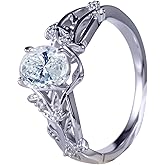 Jverna Diamond Ring for Women, Sterling Silver Vintage Floral Engagement Ring, Promise Band with Sparkling Crystals