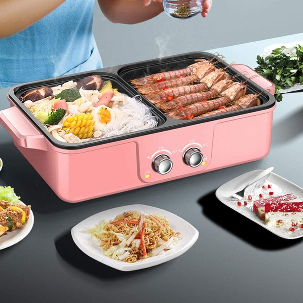 review BBQ -The Electric Thai BBQ Barbecue and Hot Pot, Electric Grill 2 in 1, Electric Hot Pot Electric Barbecue Electric Baking Dish, Integrated Saucepan, Teppanyaki Electric Grill (Color : White)