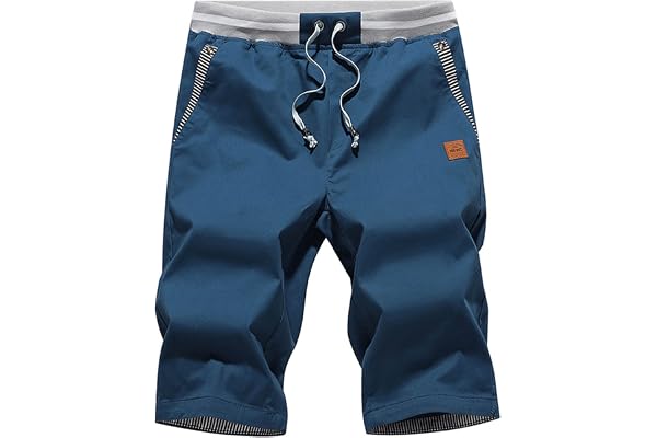 JustSun Mens Shorts Casual Summer Cotton Beach Shorts with Elastic Waist and Pockets