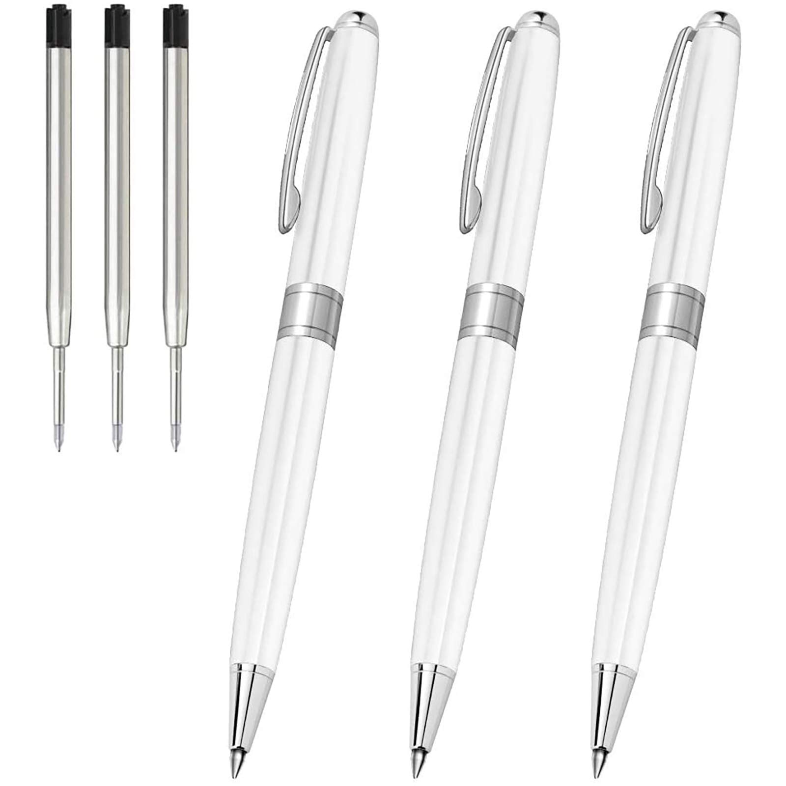 Photo 1 of Cambond Ballpoint Pens White Pen - Fancy Pens Black Ink Pens for Journaling Men Gift Business Police Flight Attendant 1.0 mm Medium Point, 3 Pens with 3 Extra Refills (White)