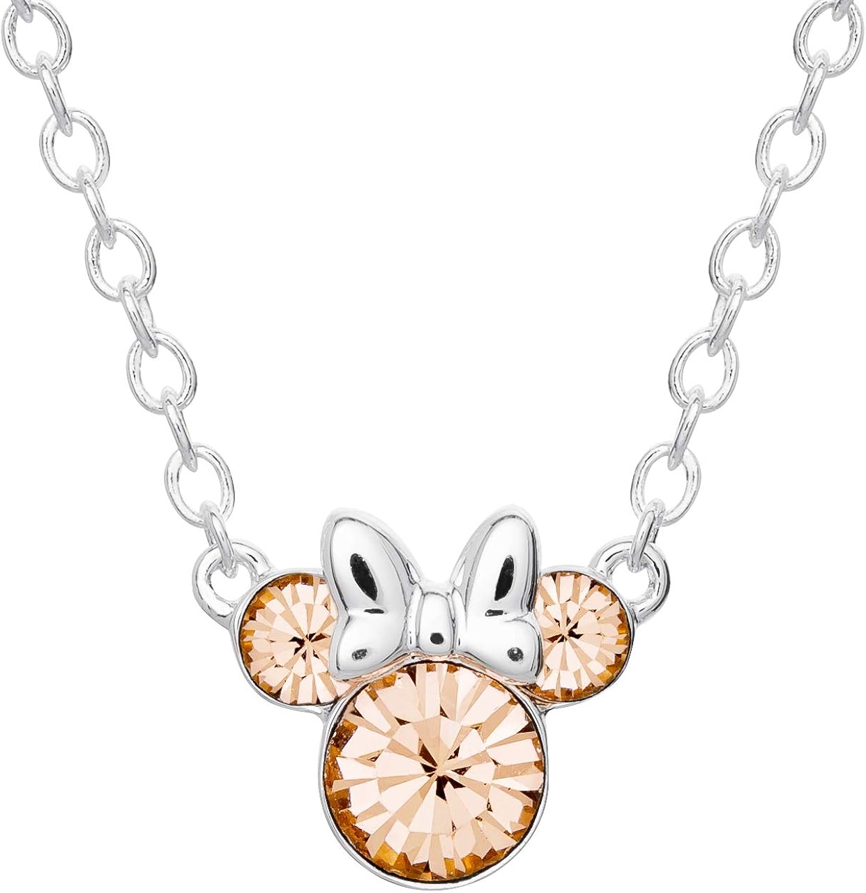 Disney Minnie Mouse Crystal Birthstone Silver Plated Pendant Necklace, June Light Peach: Clothing