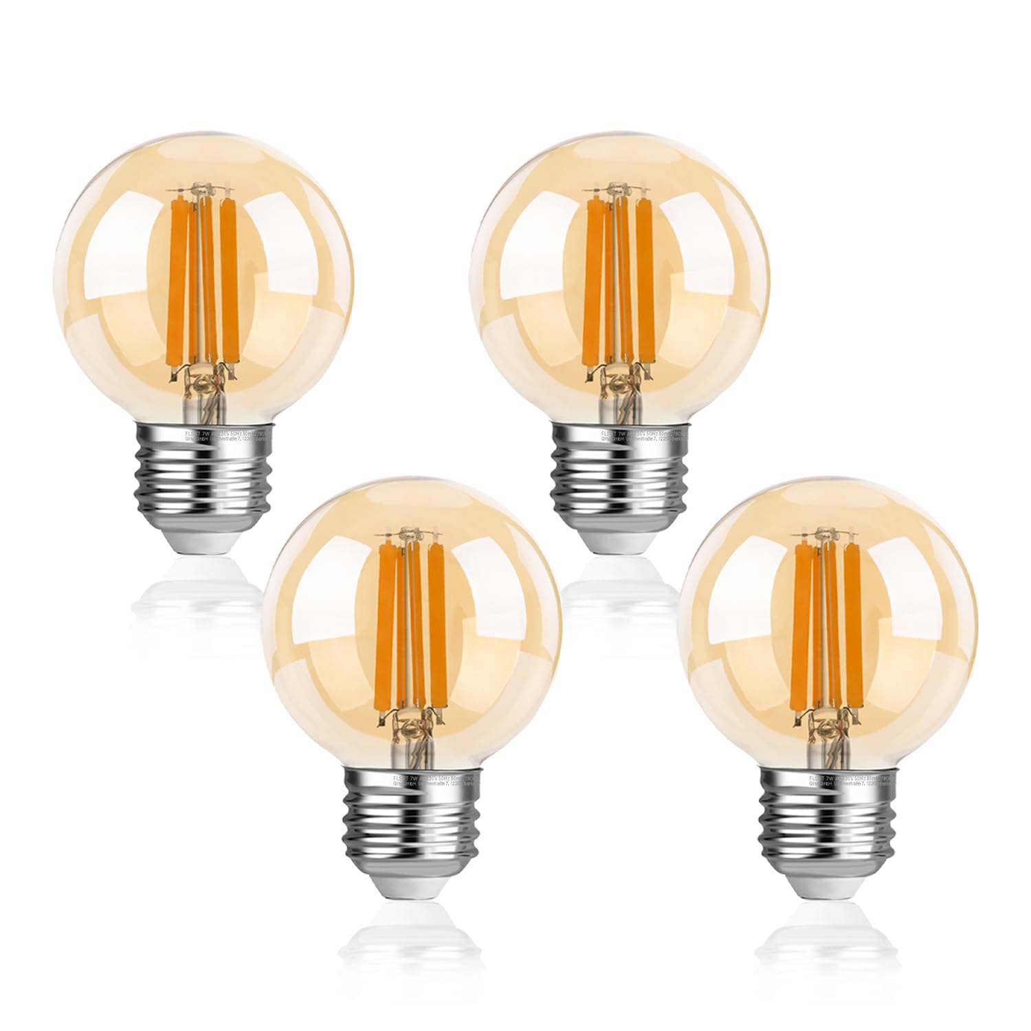 FLSNT E27 Screw Bulb, G60 LED Filament Edison Screw in Light Bulb, 7W (60W Equivalent), 806LM E27 Vintage Light Bulbs Warm White 2700K, Non-Dimmable, Amber Glass, Pack of 4