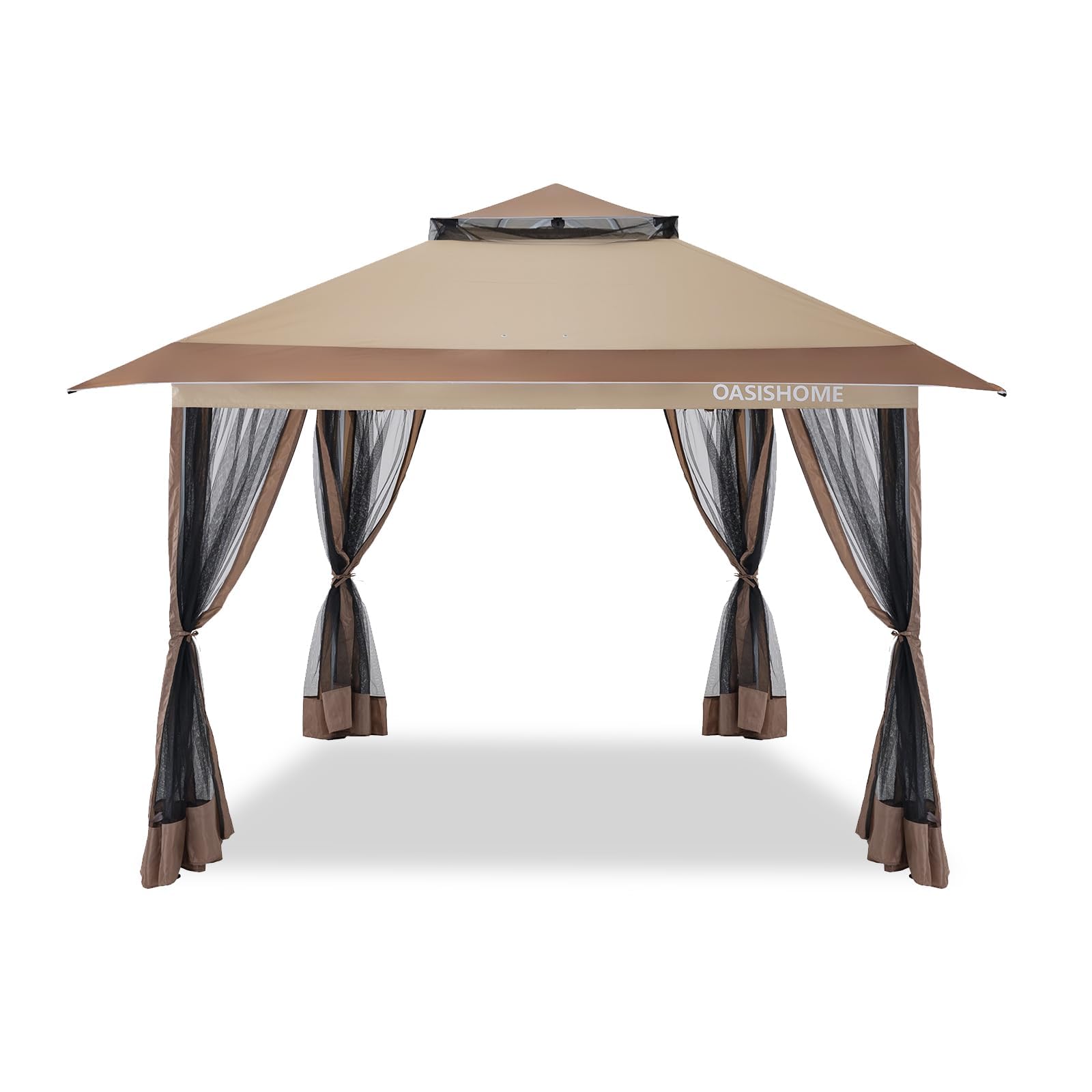 Photo 1 of **MISSING PARTS** OASISHOME Pop-up Gazebo Portable Instant Canopy Tent 12x12, One-Push Locking System, with 4 Mesh Sidewall, Wheeled Bag, for Patio/Backyard/Outdoor/Parties/Events (Khaki)