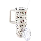 Lencenser Dinosaur Cup 40 oz Tumbler with Handle and Straw Lid Leak Proof - 40 oz Insulated Tumbler for Christmas Birthday Gifts for Women Friend Daughter Dinosaur Lovers