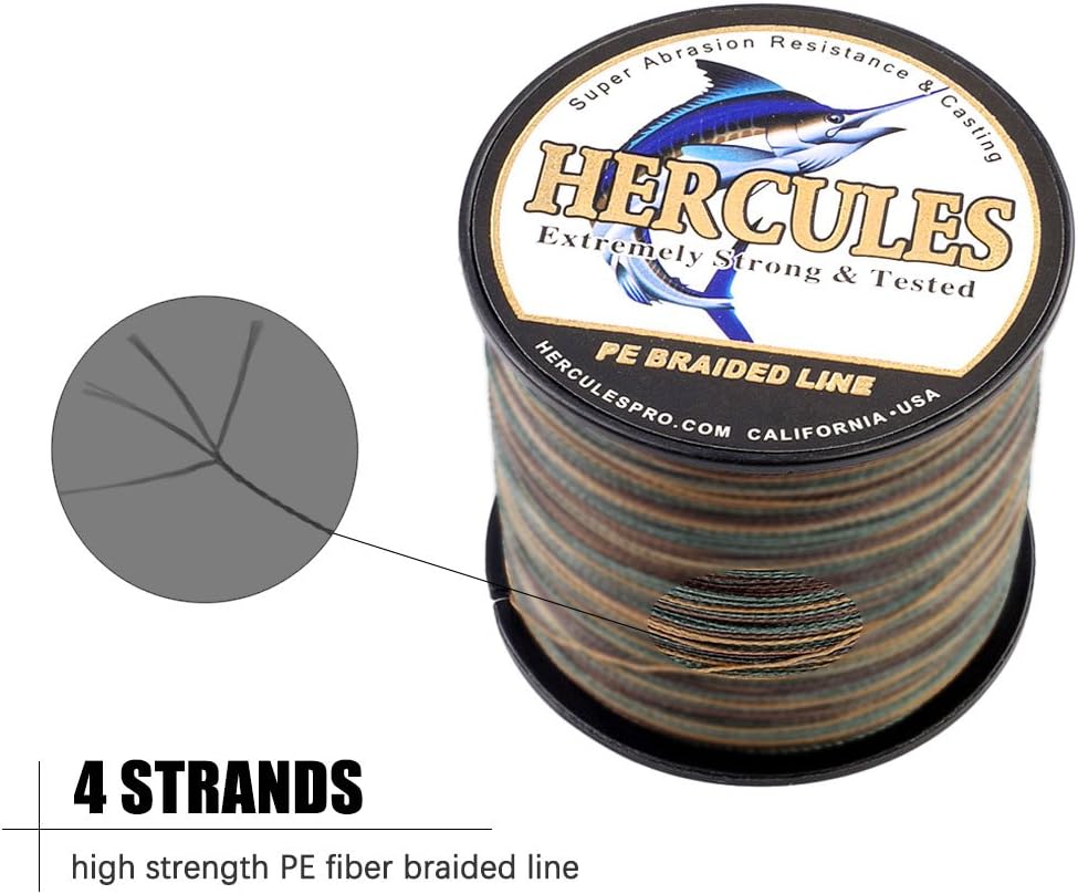HERCULES Cost-Effective Super Strong 4 Strands Braided Fishing Line 6LB to 100LB Test for Salt-Water, 109/328 / 547/1094 Yards (100M / 300M / 500M / 1000M), Diam# 0.08MM - 0.55MM, Hi-Grade
