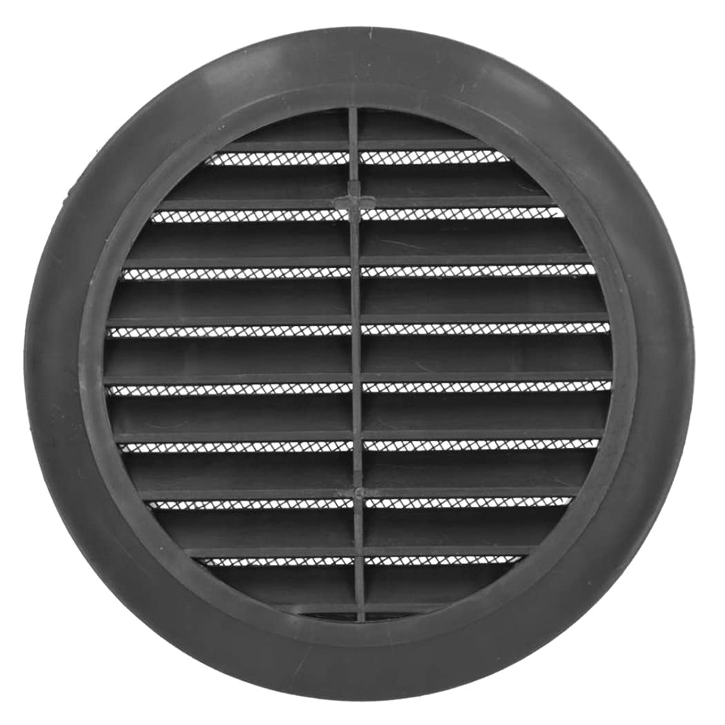 Graphite Grey Louvred Wall Vent Grille with Flyscreen for Ø 100 mm / 4" Round Wall Outlet - Air Ventilation Duct Cover with Anti-Insect Mesh and Rear Spigot, Tough and Durable ABS Plastic
