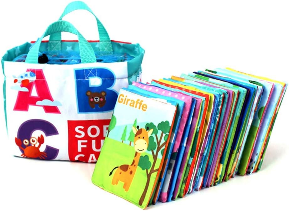 Rivadal 26pcs Soft Alphabet Cards with Cloth Bag Nontoxic Fabric Cloth Books Early Education Toys for Baby