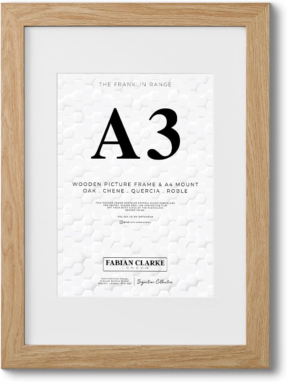 Fabian Clarke London A3 Modern Oak Frame with White A4 Mount Portrait or