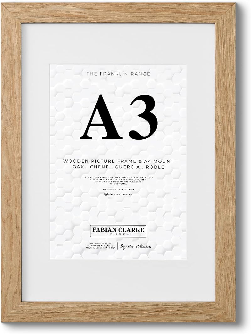 Fabian Clarke London A3 Modern Oak Frame with White A4 Mount Portrait or