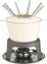 MasterClass Cast Iron Fondue Set with 6 Forks Cream 21x18cm Enamel Bowl