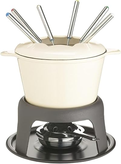 MasterClass Cast Iron Fondue Set with 6 Forks Cream 21x18cm Enamel Bowl