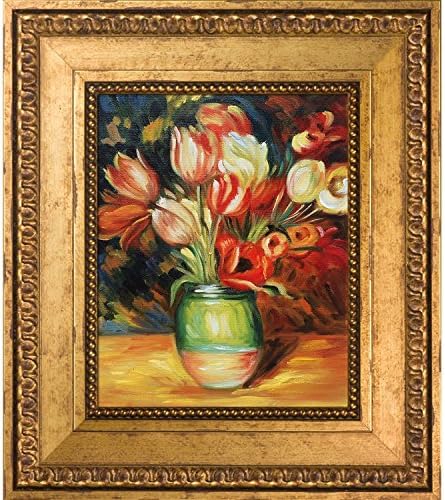 overstockArtTulips in a Vase by Pierre-Auguste Renoir Framed Hand Painted Oil on Canvas