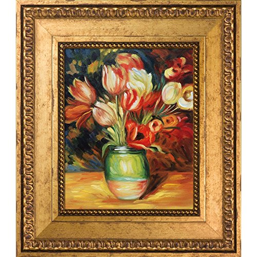 overstockArtTulips in a Vase by Pierre-Auguste Renoir Framed Hand Painted Oil on Canvas