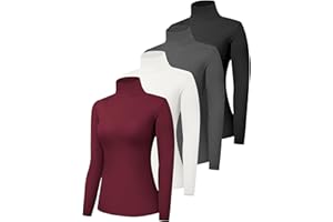 Dalavch 4 Pack Women’s Turtle Neck Long Sleeve Shirts Fall Fashion Turtleneck Baselayer Undershirts Tops Underscrub
