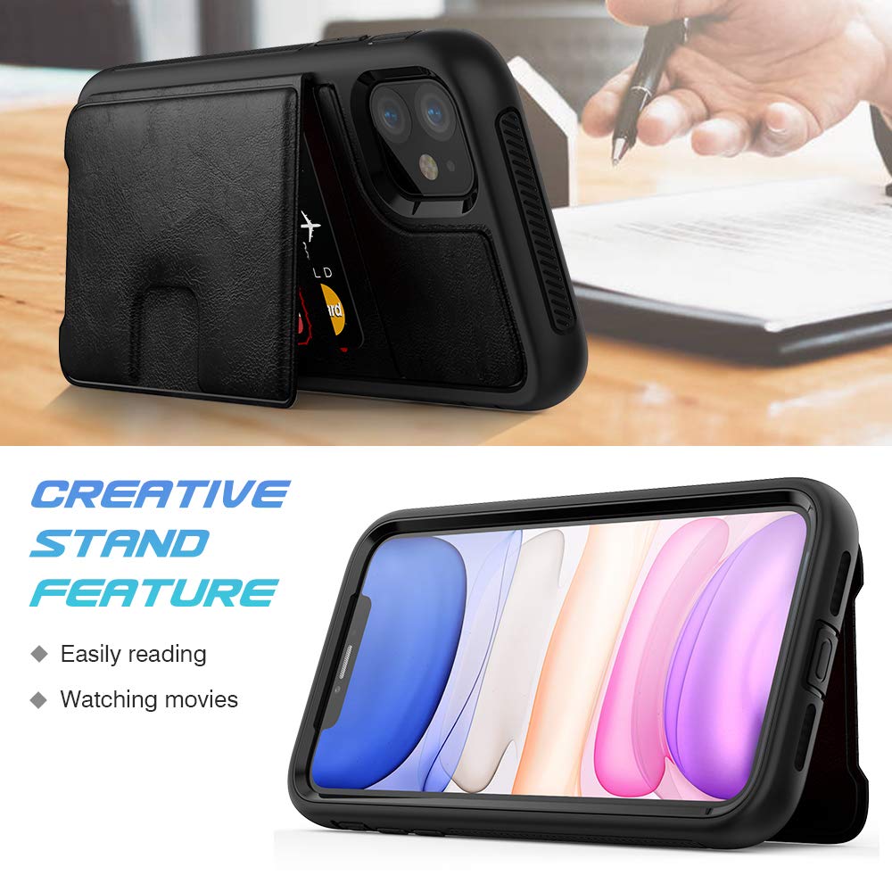 Timecity Apple iPhone 11 Case,Dual-Camera System 6.1-Inch iPhone Wallet Case.Full-Body Heavy Duty Protection Leather Cover with Card Holder & Kickstand Case for iPhone 11 2019 Release - Black