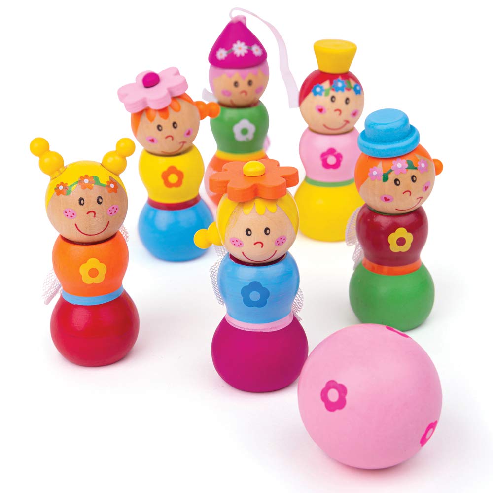 Bigjigs Toys Mini Wooden Fairy Skittles Set with 6 Skittles and 1 Bowling Ball