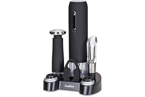 Ivation Wine Gift Set, Includes Electric Wine Bottle Opener, Wine Aerator, Vacuum Wine Preserver, 2 Bottle Stoppers, Foil Cutter & Charging Base