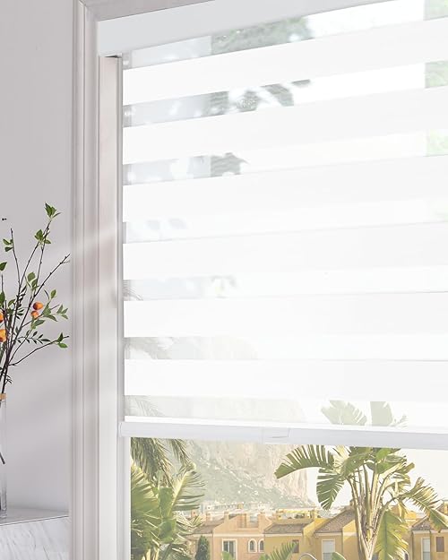 Persilux Blackout Zebra Blinds for Windows (20" W x 47" H, White) Cordless Zebra Shades for Indoor Windows, Sheer Shades Thermal Insulated Blinds with Upgraded Cassette, Roller Window Shades for Home