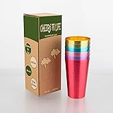 TJ Aluminum Metal Cups, Metal Anodized Multi-Colored Red, Purple, Pink, Blue, Green, Gold Party Cup Set, Aluminum Drinking Cups, Set of 6, 15 oz