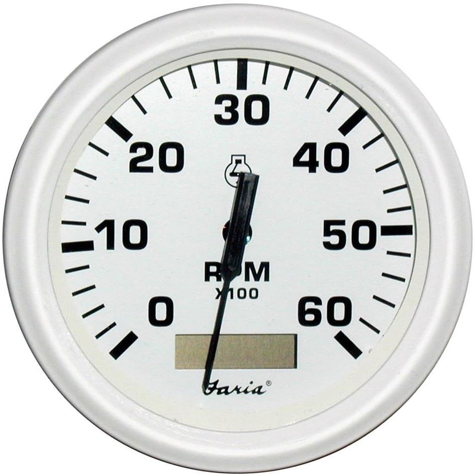 Faria Beede Instruments 33132 4 in. Dress White Tachometer with Hourmeter - 644;000 RPM