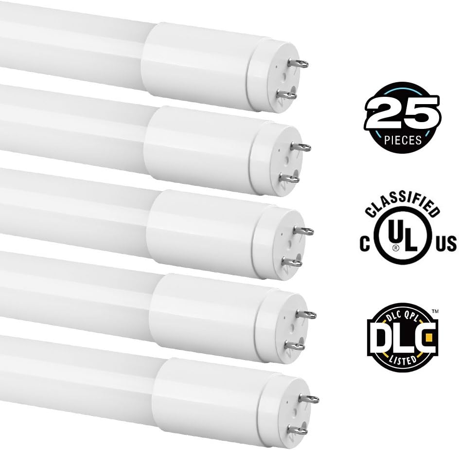 25 Pack Of T8 LED Tubes - 4ft - 4000k - Type B - Ballast Bypass - Double ended - 18 Watts - 36 W Replacement - 1800 lumens -Frosted - Shatter Resistant - UL, DLC