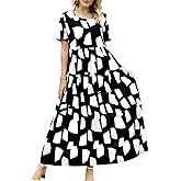 YESNO Women Casual Loose Bohemian Floral Dress with Pockets Short Sleeve Long Maxi Summer Beach Swing Dress EJF