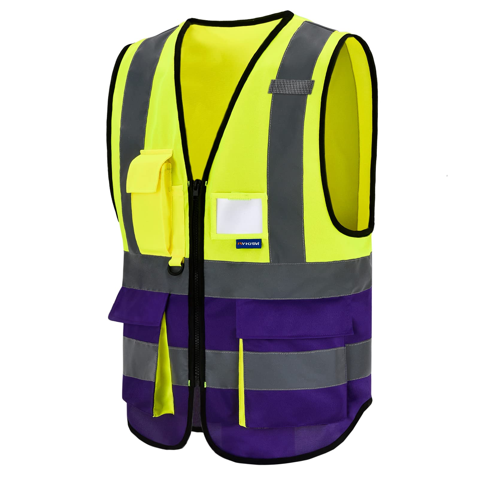 Small yellow purple high viz Class 2 hi vis Zipper Front High Visibility vest Hi Vis Executive Vest Waistcoat with Phone & ID Pockets — image 1