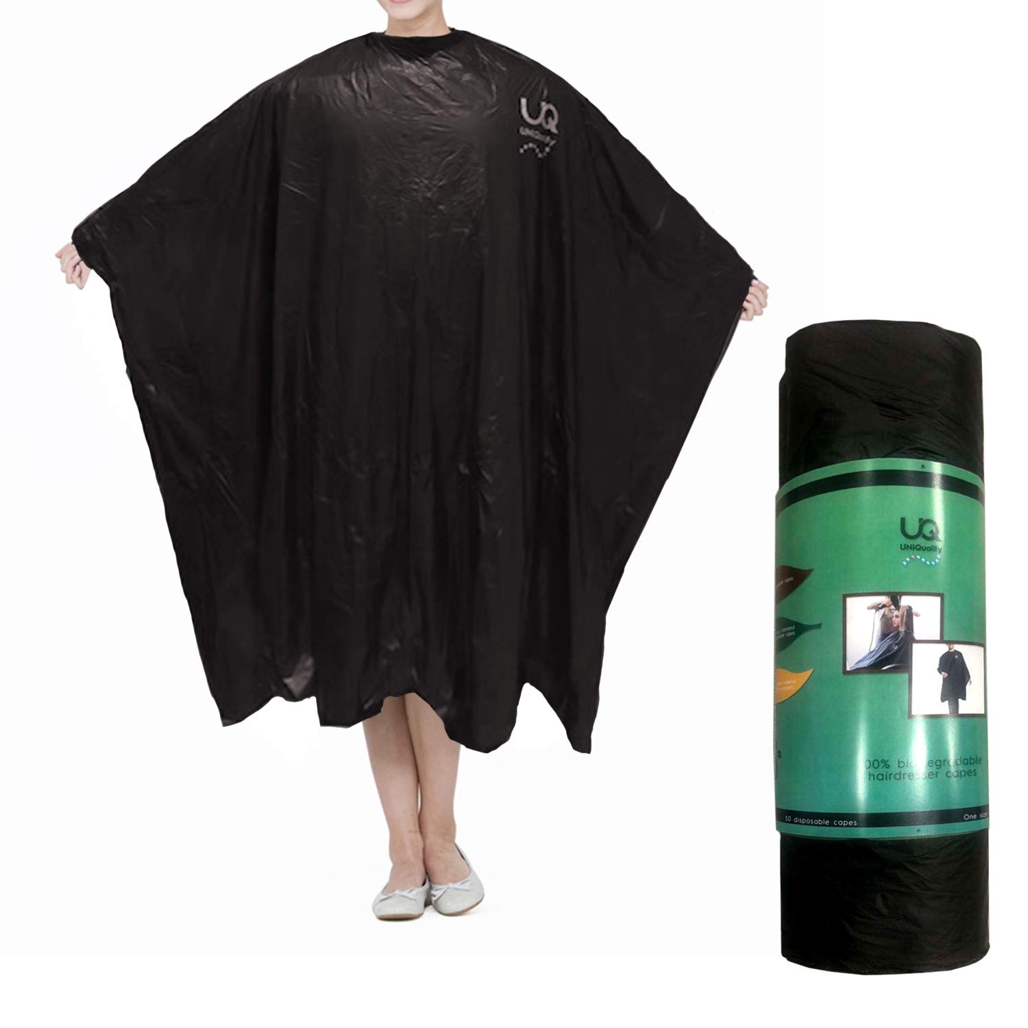 50 Disposable hair salon capes, Waterproof disposable shampoo capes, hair color capes for salon, disposable hair cutting capes protects salon chair. Biodegradable barber capes. No plastic. Black : Beauty