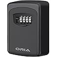 ORIA Key Storage Lock Box, 4 Digit Combination Lock Box, Wall Mounted Lock Box, Resettable Code, 5 Key Capacity, 4.72 inch, Black, No Shackle