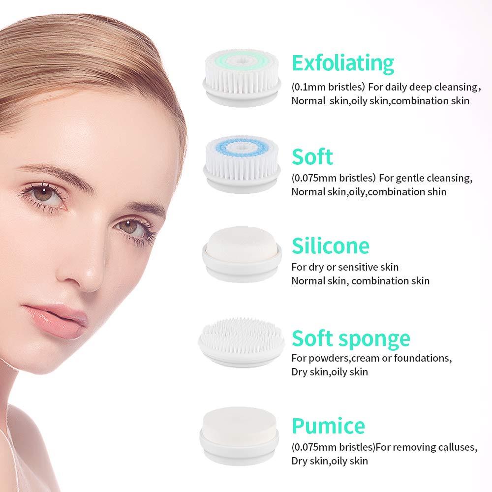 MALKERT Facial Cleansing Brush with 5 Brush Heads, 3 Modes Skin Care Brush Device, Electric Rechargeable Waterproof Face Spin Brush, Massager for Deep Cleansing and Scrubbing, Exfoliating: Beauty
