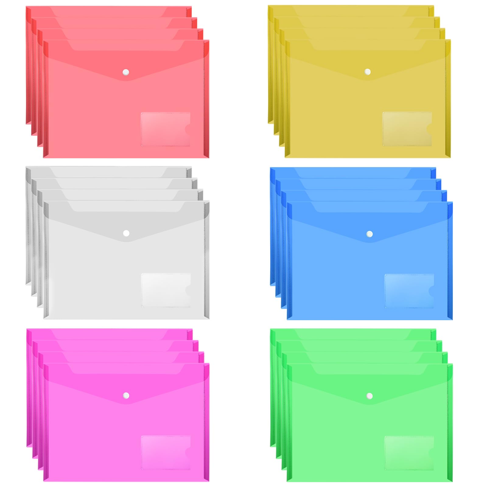 Plastic Envelopes Wallets, MerryNine 24 Pack A4 Colorful Document Folder, for School Home Work Office Organization