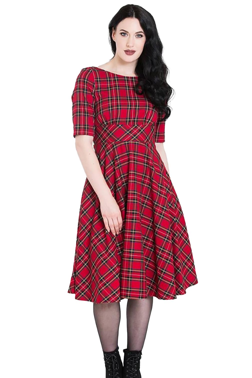 Photo 1 of Hell Bunny Irvine Tartan 1950's Vintage Retro Dress - Red (2XL)