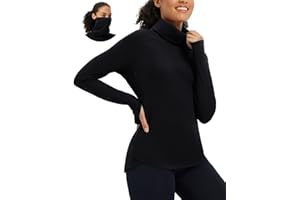 baleaf Women's Thermal Turtleneck Tops Long Sleeve Shirts Ski Base Layer with Integrated Neck Face Mask Thumbholes